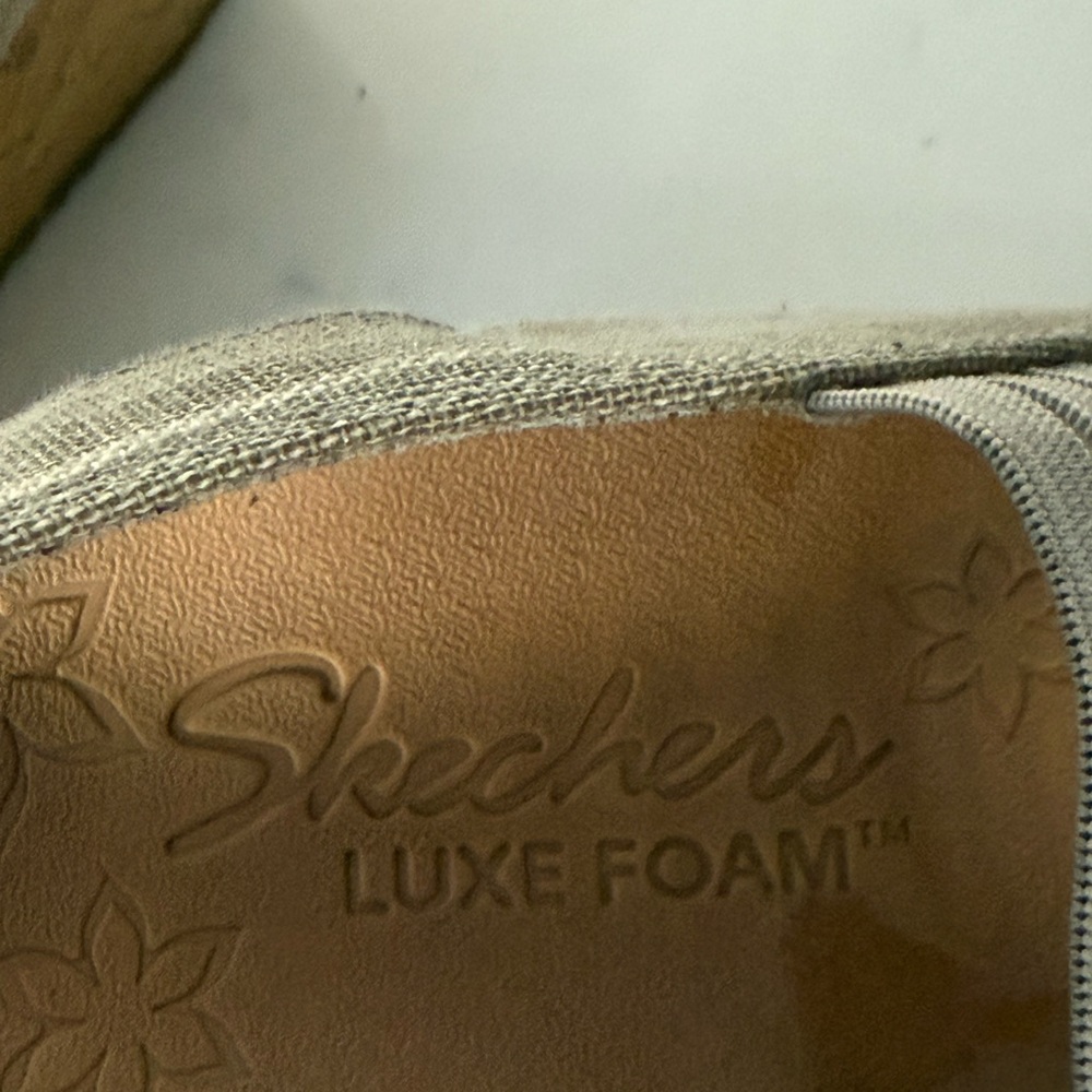 Skechers Women's Light Gray Cork Wedge Sandals - Picture 9 of 13